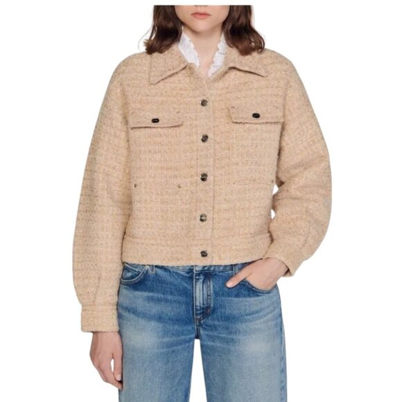 Sandro Bernadette Tweed Trucker Jacket NWT Size 10 Large - Picture 6 of 10